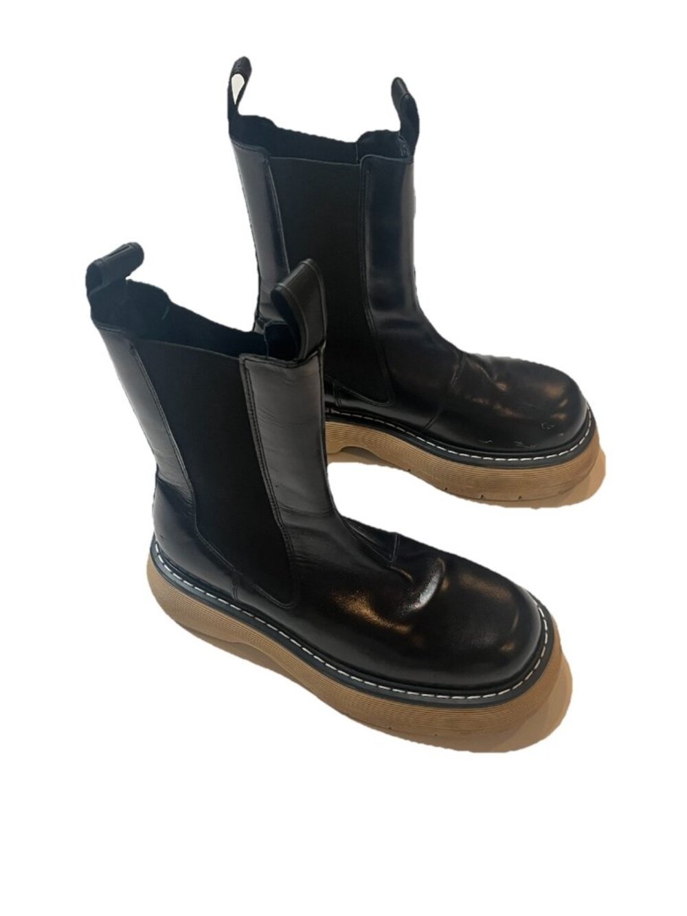 LAST Joy Womens EU 38 Us 7 Black Leather Chelsea Boots Beige Platform Lug Sole